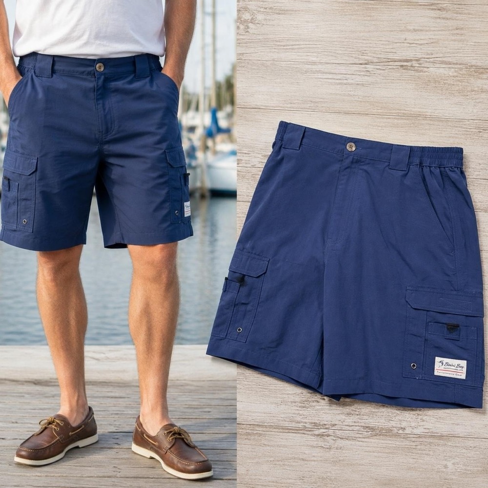 Bimini Bay Outfitters Performance Gear Navy Blue Cargo Fishing Shorts 40 Outdoor